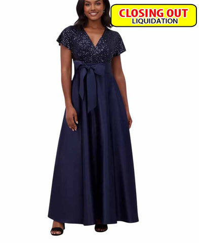 Image of Jessica Howard Women's Sequinned-Bodice Satin-Skirt Ball Gown
