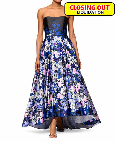 Image of Betsy & Adam Women's Floral-Print Strapless Ball Gown