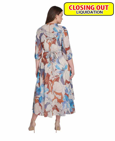 Image of Calvin Klein Plus Size 3/4-Sleeve Chiffon Midi Dress