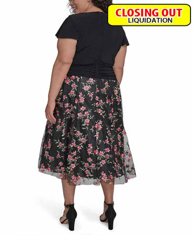 Image of Jessica Howard Plus Size Mixed-Media Mesh-Skirt Fit & Flare Dress