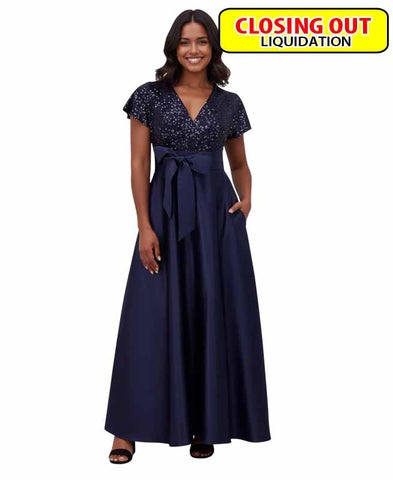 Image of Jessica Howard Women's Sequinned-Bodice Satin-Skirt Ball Gown