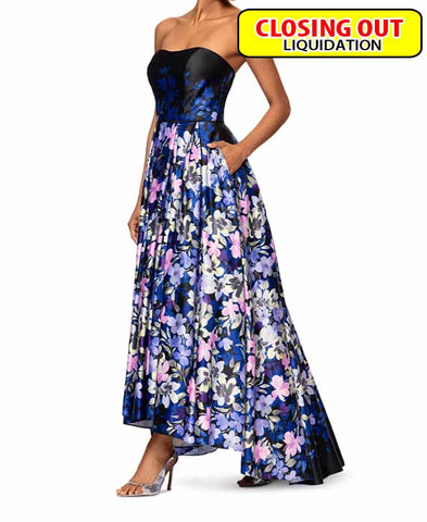 Image of Betsy & Adam Women's Floral-Print Strapless Ball Gown