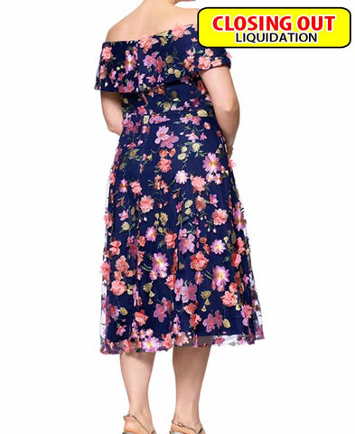 Image of XSCAPE Plus Size 3D-Floral Embroidered Off-The-Shoulder Dress