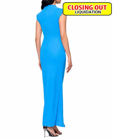 Image of Betsy & Adam Women's Mock Neck Cap Sleeve Ruched Gown
