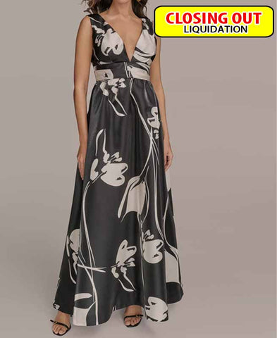 Image of Donna Karan New York Women's Printed V-Neck Sleeveless Gown