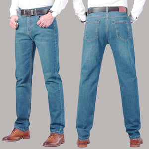 Business Classic Straight Cut Jeans High Waist Trouser for Men Stretchable
