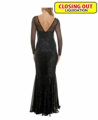 Image of Taylor Women's Illusion-Trim Sequined Bodycon Gown