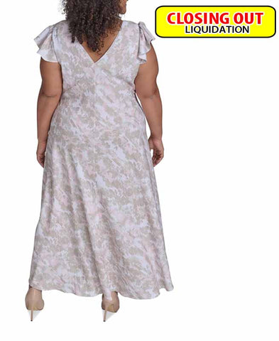 Image of Calvin Klein Plus Size Printed Flutter-Sleeve Maxi Dress