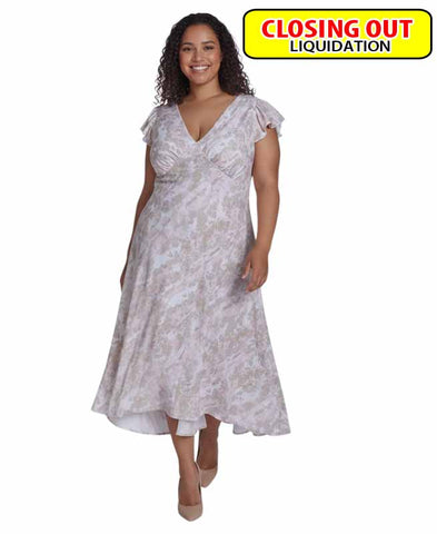 Image of Calvin Klein Plus Size Printed Flutter-Sleeve Maxi Dress