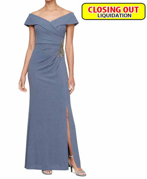 Alex Evenings Women's Off-The-Shoulder Beaded Gown