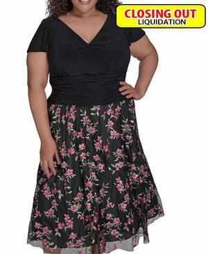 Jessica Howard Plus Size Mixed-Media Mesh-Skirt Fit & Flare Dress