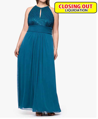 Image of B&A By Betsy and Adam Plus Size Lace Long Halter Dress