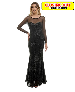 Taylor Women's Illusion-Trim Sequined Bodycon Gown
