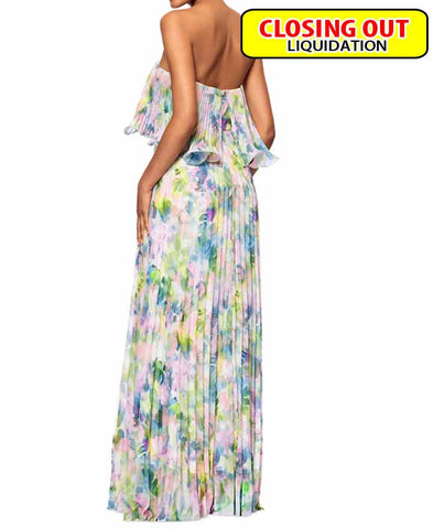 Image of Betsy & Adam Women's Printed Pleated Strapless Gown