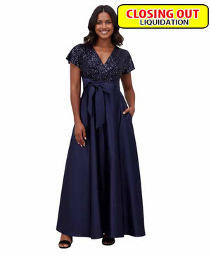 Jessica Howard Women's Sequinned-Bodice Satin-Skirt Ball Gown
