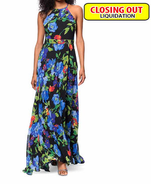 B&A By Betsy and Adam Betsy & Adam Women's Printed Chiffon Halter-Neck Gown