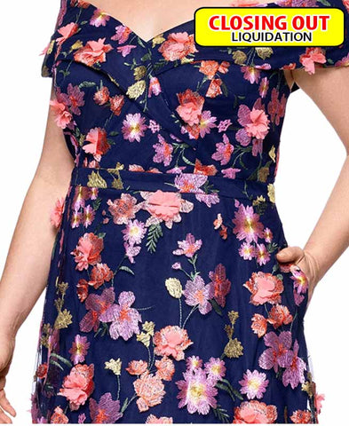 Image of XSCAPE Plus Size 3D-Floral Embroidered Off-The-Shoulder Dress