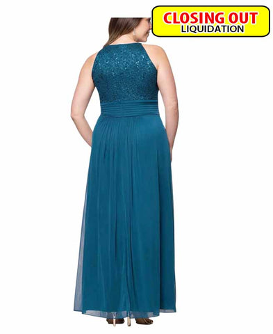 Image of B&A By Betsy and Adam Plus Size Lace Long Halter Dress