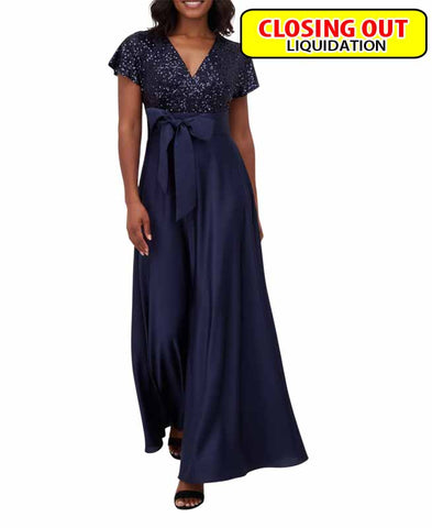 Image of Jessica Howard Women's Sequinned-Bodice Satin-Skirt Ball Gown