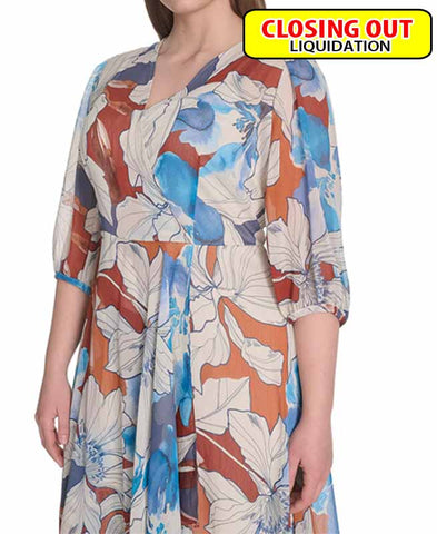 Image of Calvin Klein Plus Size 3/4-Sleeve Chiffon Midi Dress