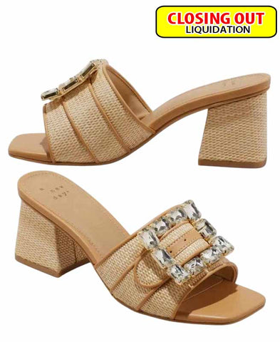 Image of A New Day Women's Kathleen Raffia Buckle Block Heels