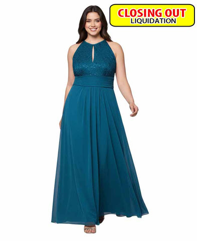 Image of B&A By Betsy and Adam Plus Size Lace Long Halter Dress