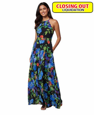 B&A By Betsy and Adam Betsy & Adam Women's Printed Chiffon Halter-Neck Gown
