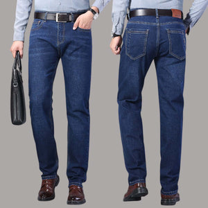 Business Classic Straight Cut Jeans High Waist Trouser for Men Stretchable