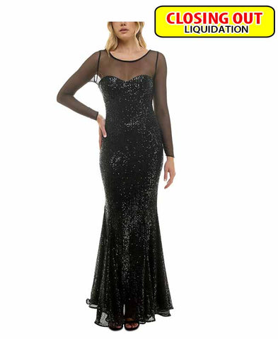 Image of Taylor Women's Illusion-Trim Sequined Bodycon Gown