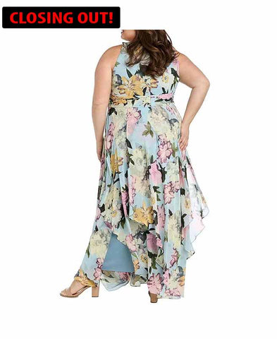 Image of R & M Richards Plus Size Floral Print Keyhole Halter Neck Long Dress Size:14W (Code 9A)