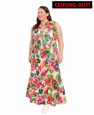London Times Plus Size Ruffled-Trim Tiered Maxi Dress | Size: 16W (SKU:1A)