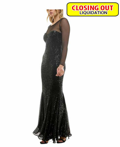 Image of Taylor Women's Illusion-Trim Sequined Bodycon Gown