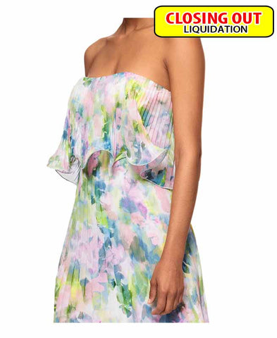 Image of Betsy & Adam Women's Printed Pleated Strapless Gown