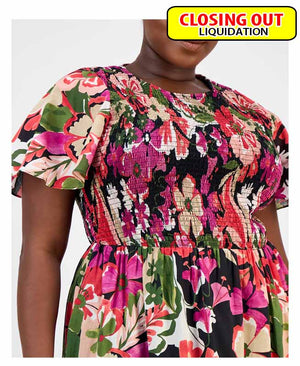 Anne Klein Plus Size Smocked Floral Midi Dress