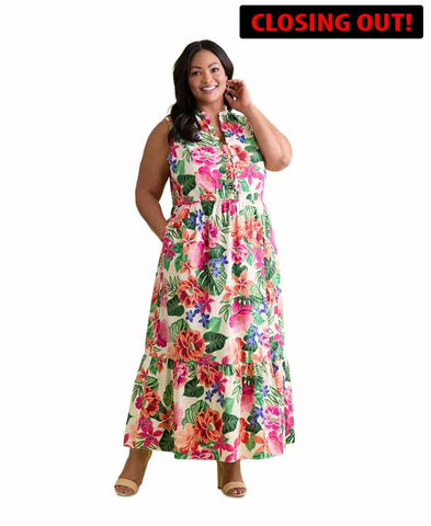 Image of London Times Plus Size Ruffled-Trim Tiered Maxi Dress | Size: 18W (SKU:2A)