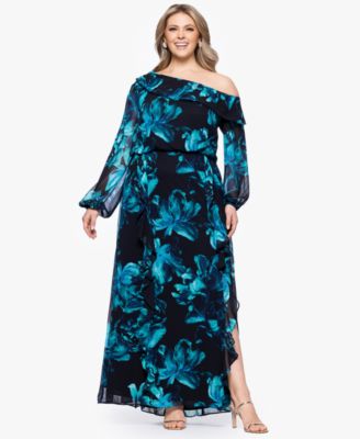 Image of XSCAPE Plus Size Printed Asymmetrical Black Teal 22W (CODE:12A)