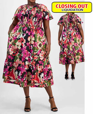 Anne Klein Plus Size Smocked Floral Midi Dress