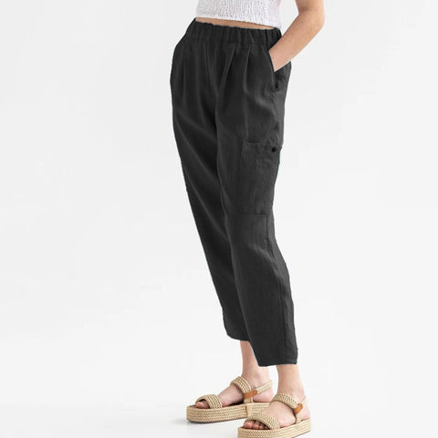 Image of High Waist Loose Pants Cotton Linen Casual  Pants for women