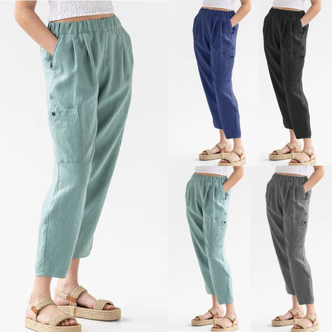 Image of High Waist Loose Pants Cotton Linen Casual  Pants for women