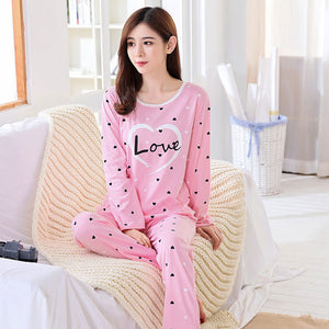 Two-piece Lightweight Long Sleeves Shirt + Long Pants Pajamas for Women