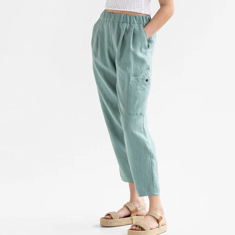 Image of High Waist Loose Pants Cotton Linen Casual  Pants for women