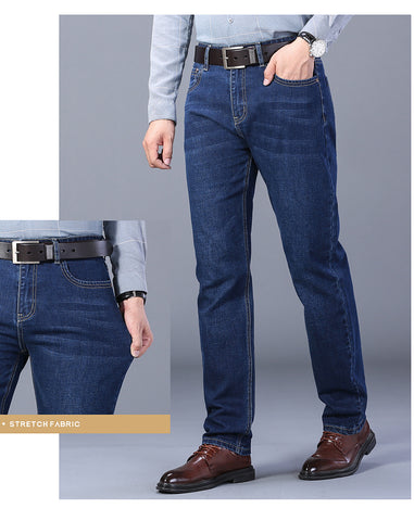Image of Business Classic Straight Cut Jeans High Waist Trouser for Men Stretchable