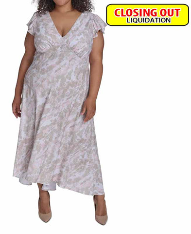 Image of Calvin Klein Plus Size Printed Flutter-Sleeve Maxi Dress